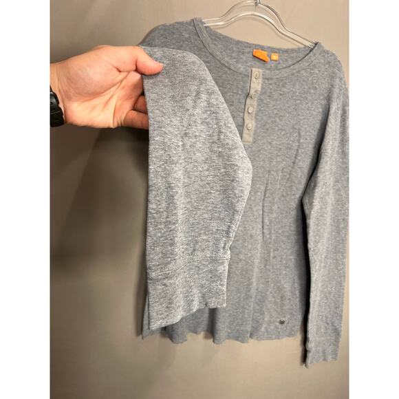 Hugo Boss Henley Shirt Mens L Gray Cotton Long Sleeve Casual Comfort Cozy Orange - Picture 3 of 16